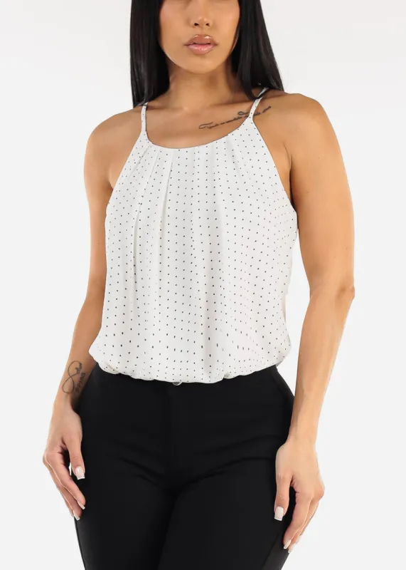 Sleeveless Polka Dot Pleated Blouse White sold by Moda
