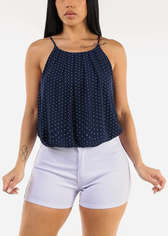 Sleeveless Polka Dot Pleated Blouse Navy sold by Moda