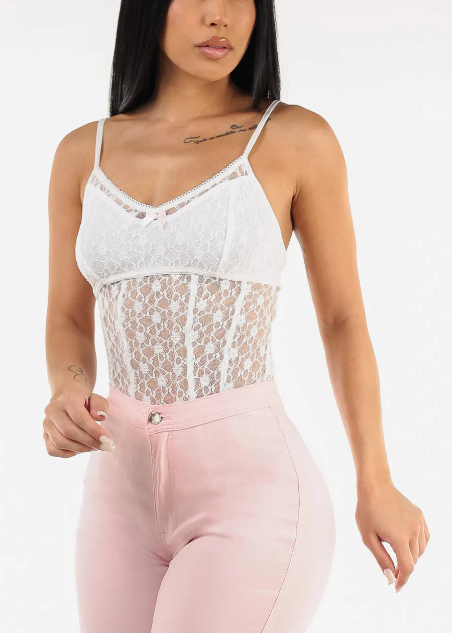 Sleeveless Floral Lace White Thong Bodysuit sold by Moda product image thumbnail 5