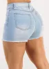 High Waist Cut Off Stretch Light Denim Shorts sold by Moda