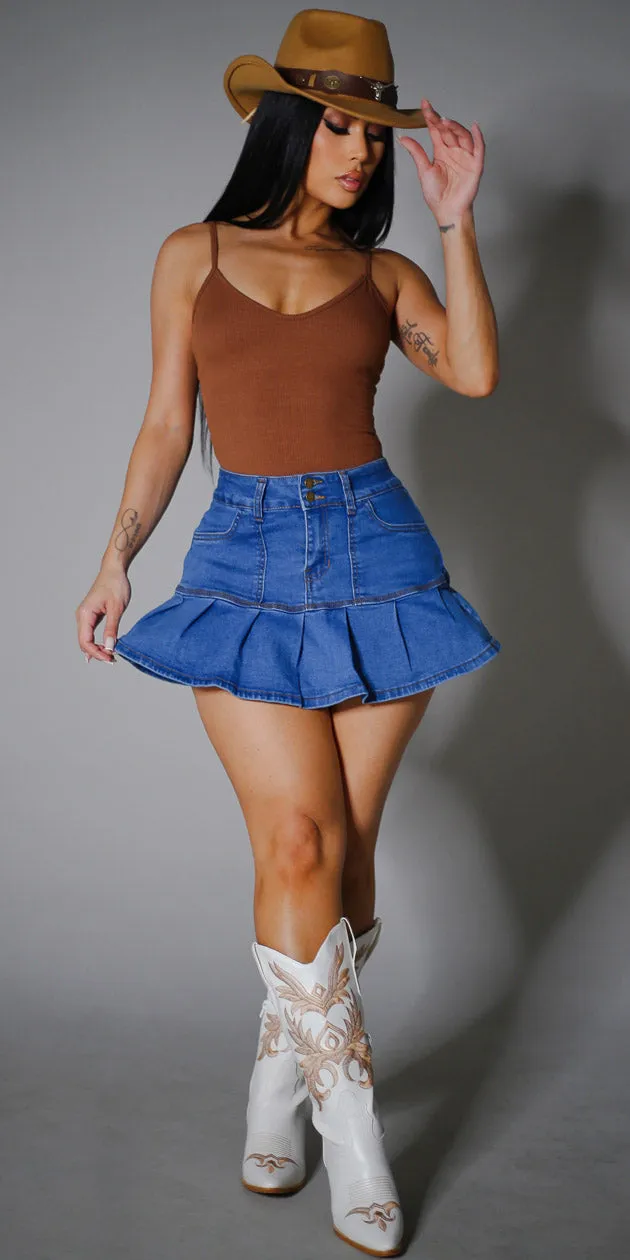 Vneck Denim Mini Skort Combo sold by Moda