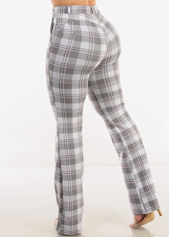 Butt Lift Stretchy High Waist Plaid Dressy Bootcut Pants Grey sold by Moda
