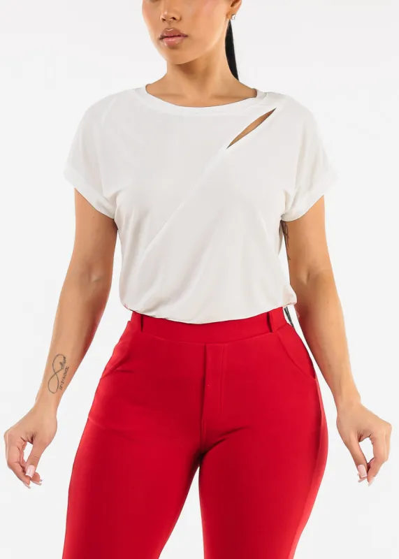 Short Sleeve Round Neck Stretchy Blouse White sold by Moda
