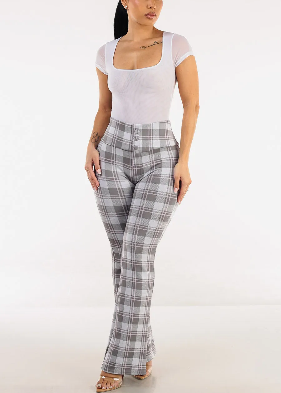 Butt Lift Stretchy High Waist Plaid Dressy Bootcut Pants Grey sold by Moda product image thumbnail 2
