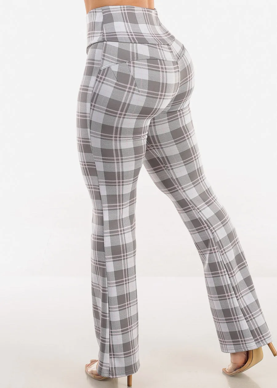Butt Lift Stretchy High Waist Plaid Dressy Bootcut Pants Grey sold by Moda