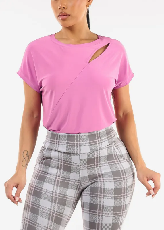 Short Sleeve Round Neck Stretchy Blouse Orchid sold by Moda