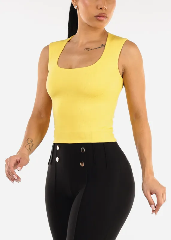 Sleeveless Square Neck Ribbed Top Yellow sold by Moda