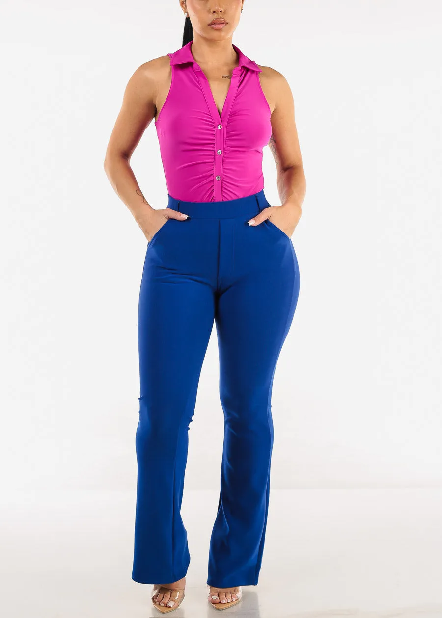 Stretchy Ruched Sleeveless Collared Blouse Fuchsia sold by Moda product image thumbnail 4