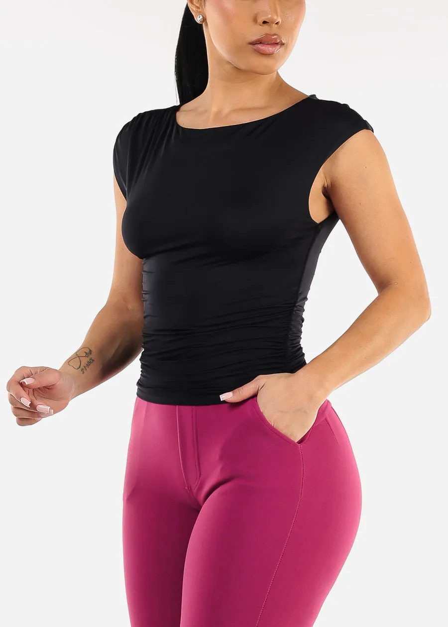 Black Cap Sleeve Ruched Stretch Top sold by Moda product image thumbnail 5
