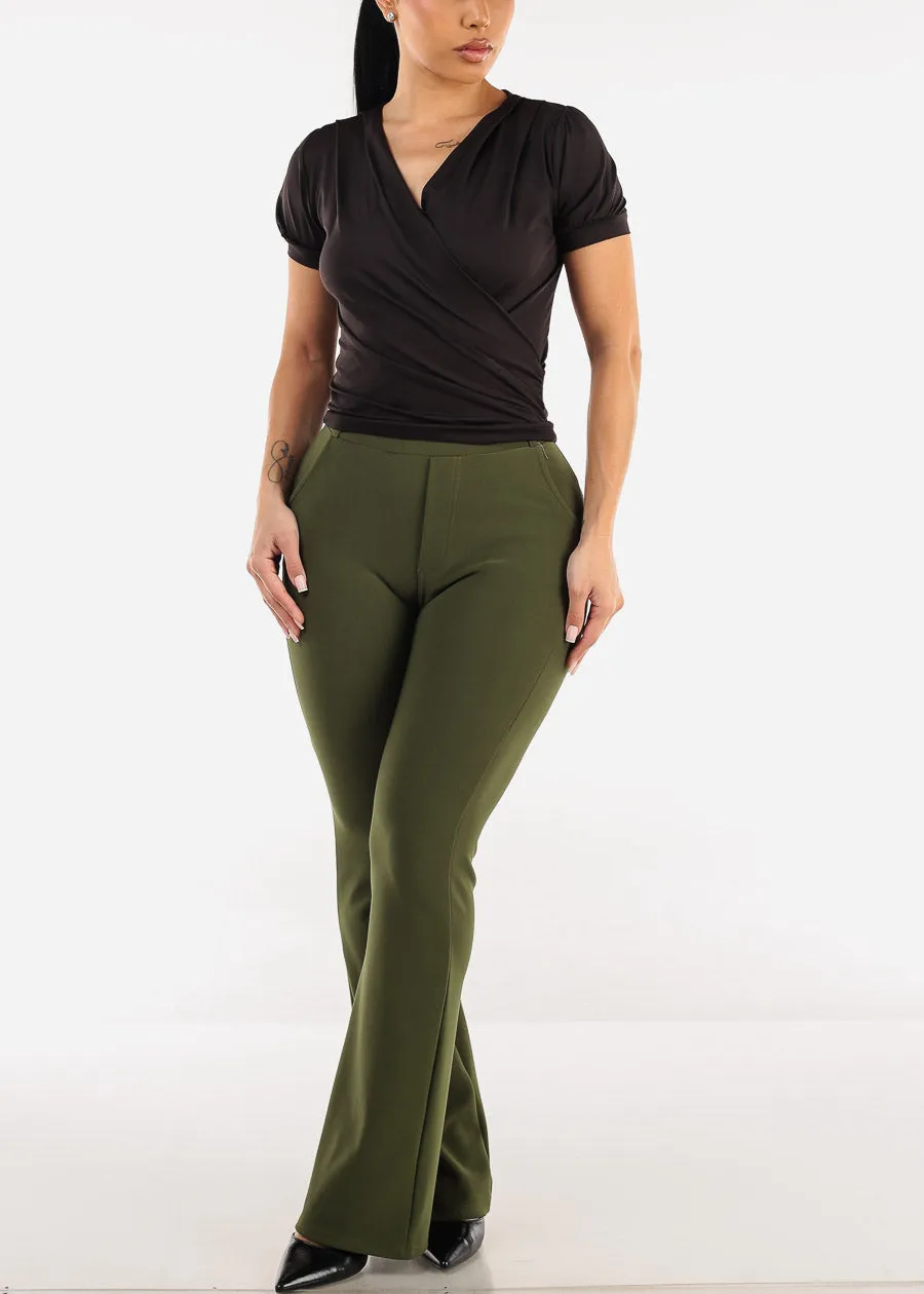 Stretchy Short Sleeve Surplice Blouse Black sold by Moda product image thumbnail 2