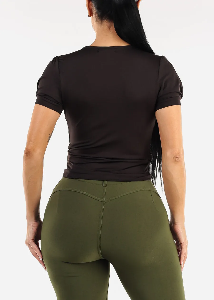 Stretchy Short Sleeve Surplice Blouse Black sold by Moda product image thumbnail 4