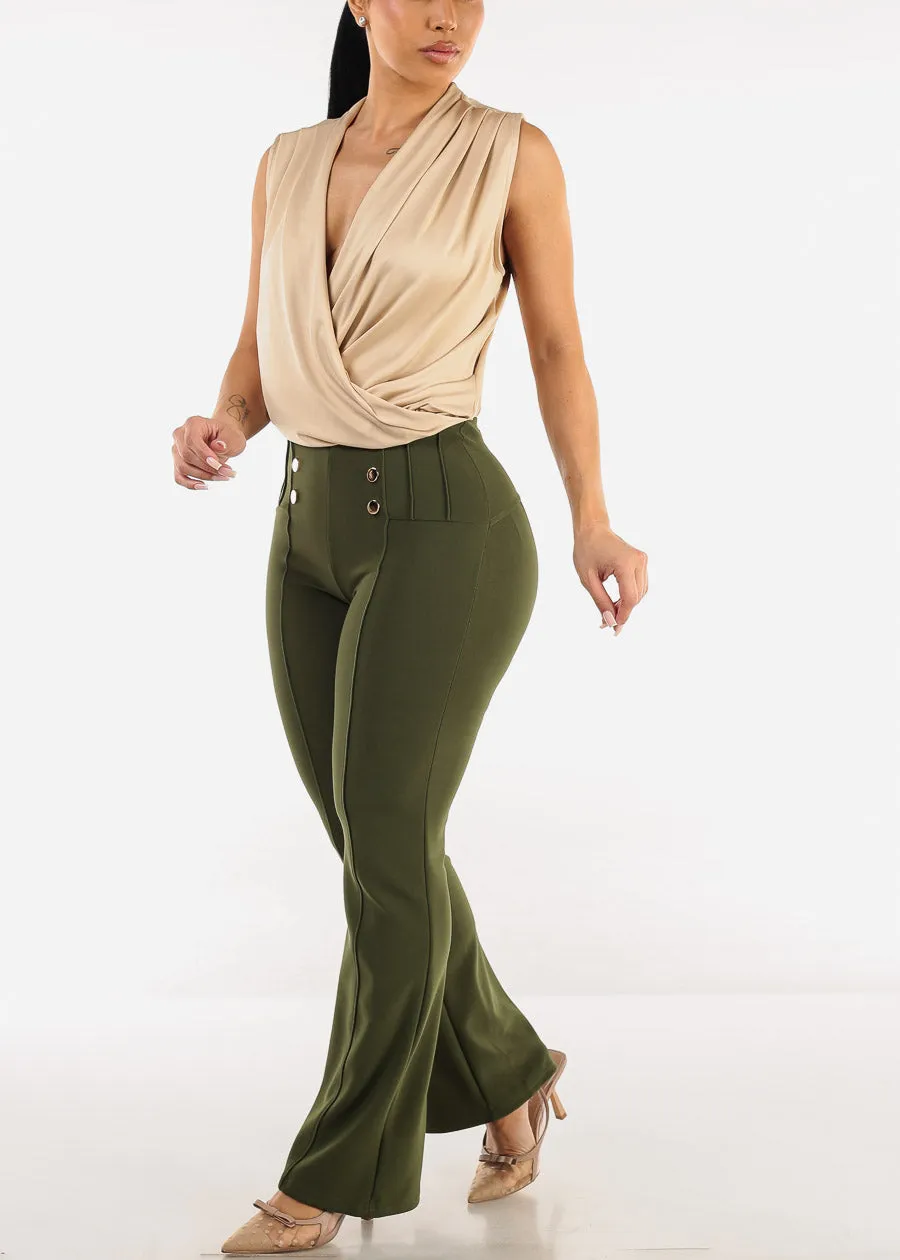 Stretchy Sleeveless Surplice Thong Bodysuit Beige sold by Moda product image thumbnail 2