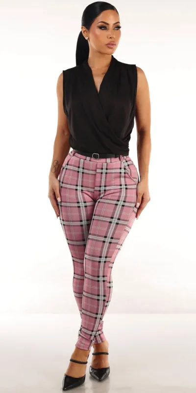 Black Butt Lift Plaid Pants Set sold by Moda