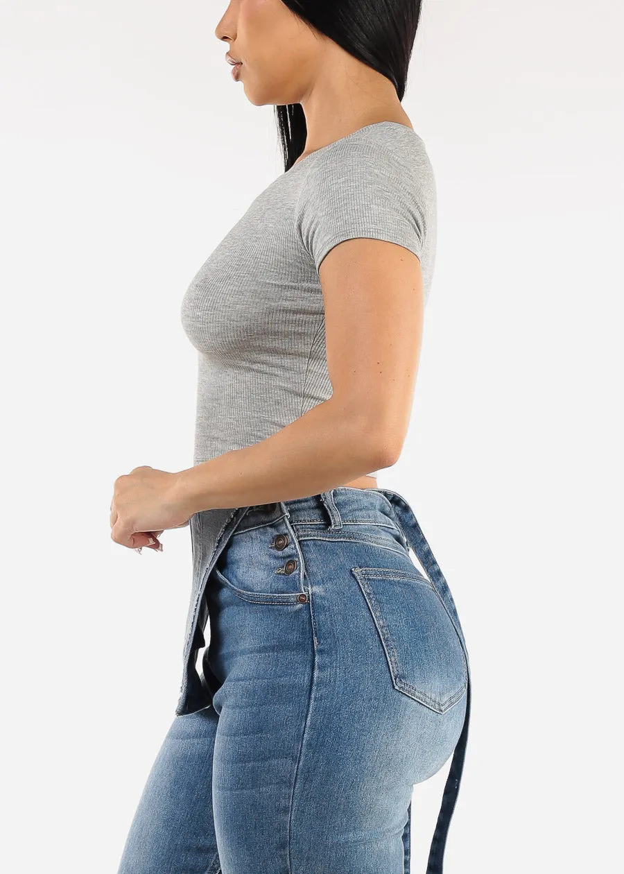 Short Sleeve Crewneck Ribbed Crop Top Grey sold by Moda product image thumbnail 3