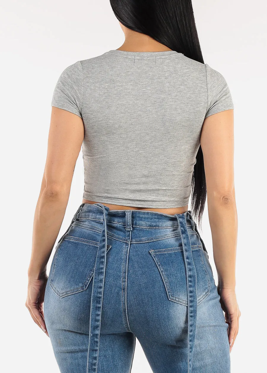 Short Sleeve Crewneck Ribbed Crop Top Grey sold by Moda product image thumbnail 4