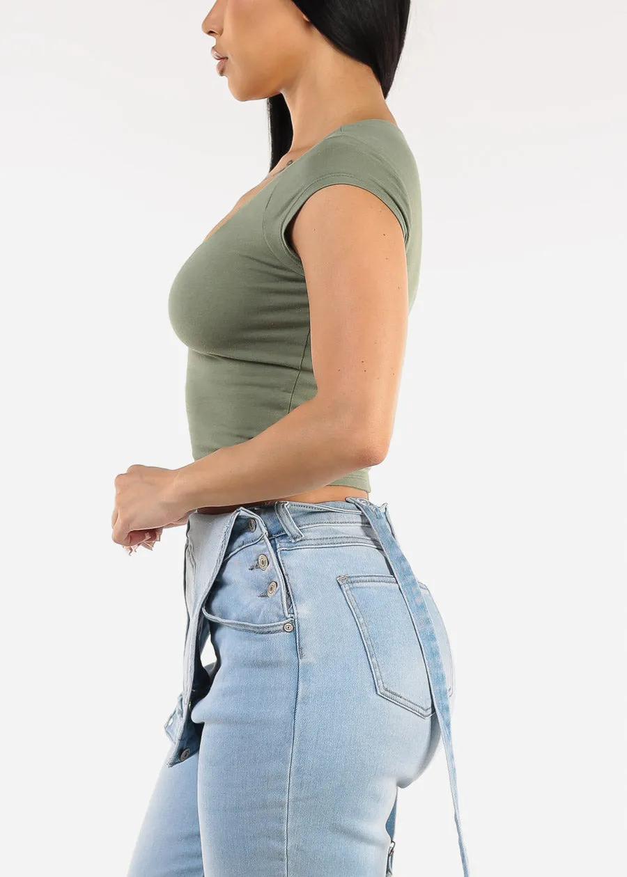 Cap Sleeve Square Neck Top Light Olive sold by Moda product image thumbnail 3