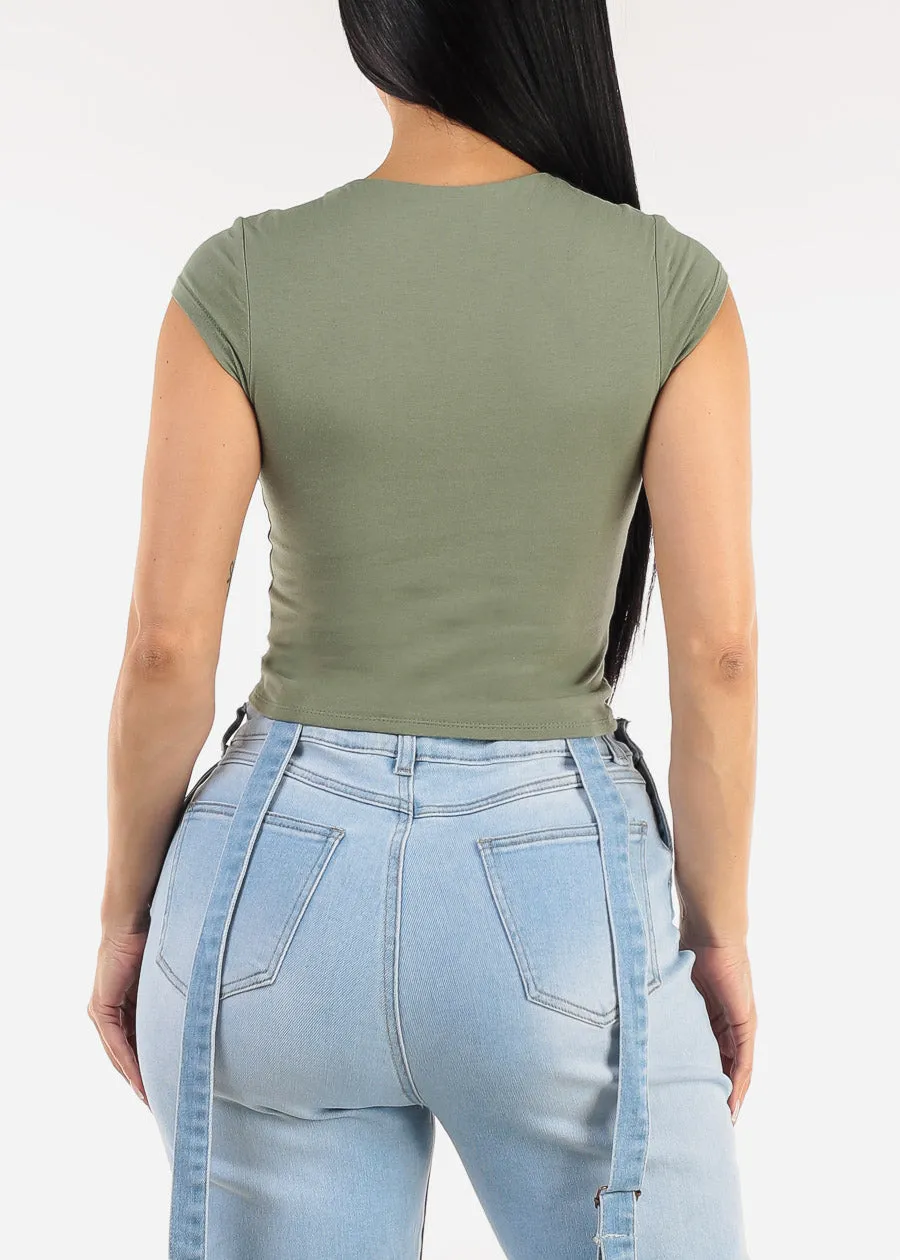 Cap Sleeve Square Neck Top Light Olive sold by Moda product image thumbnail 4