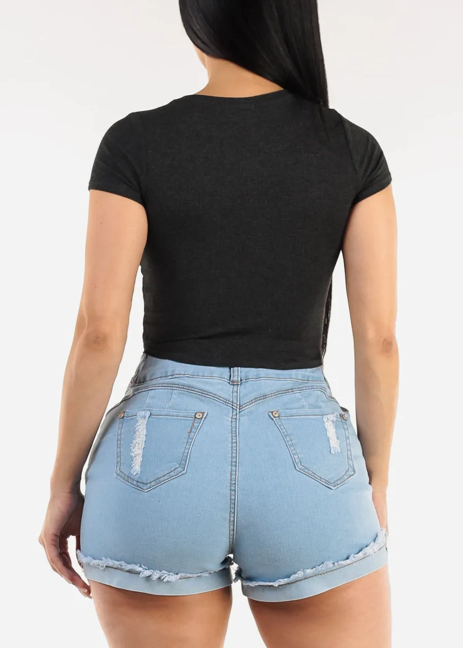 Short Sleeve Crewneck Ribbed Crop Top Charcoal sold by Moda product image thumbnail 4