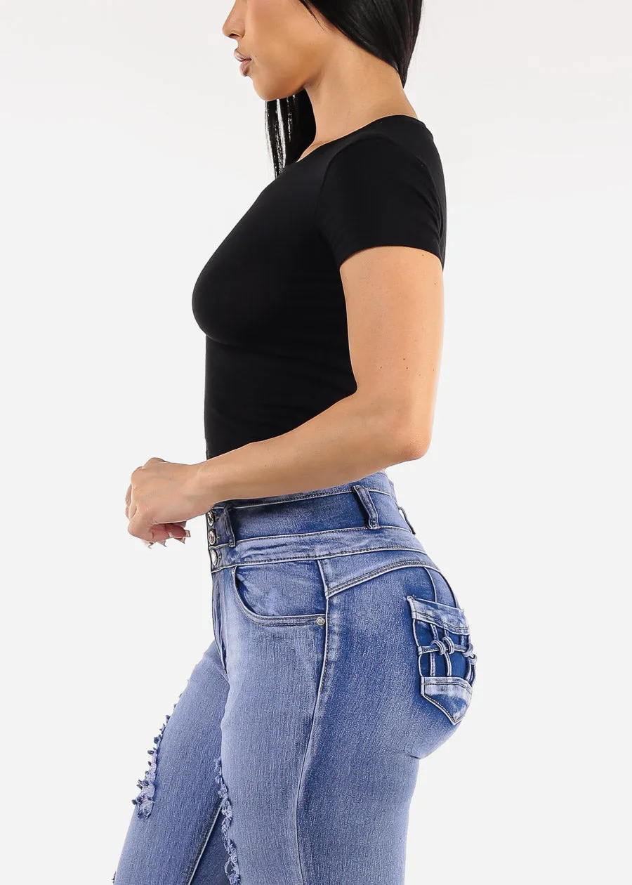 Black Short Sleeve Stretchy Crop Top sold by Moda product image thumbnail 3