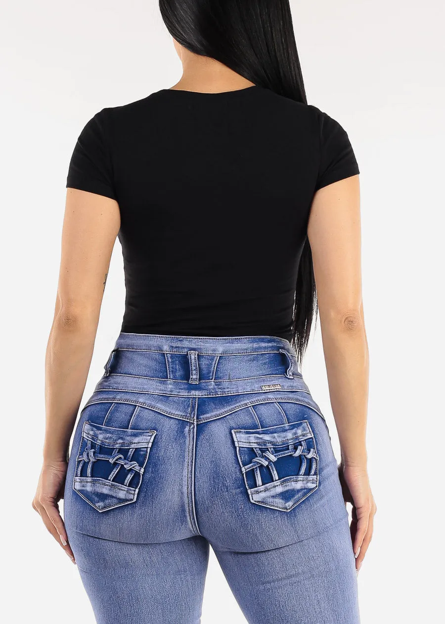 Black Short Sleeve Stretchy Crop Top sold by Moda product image thumbnail 4