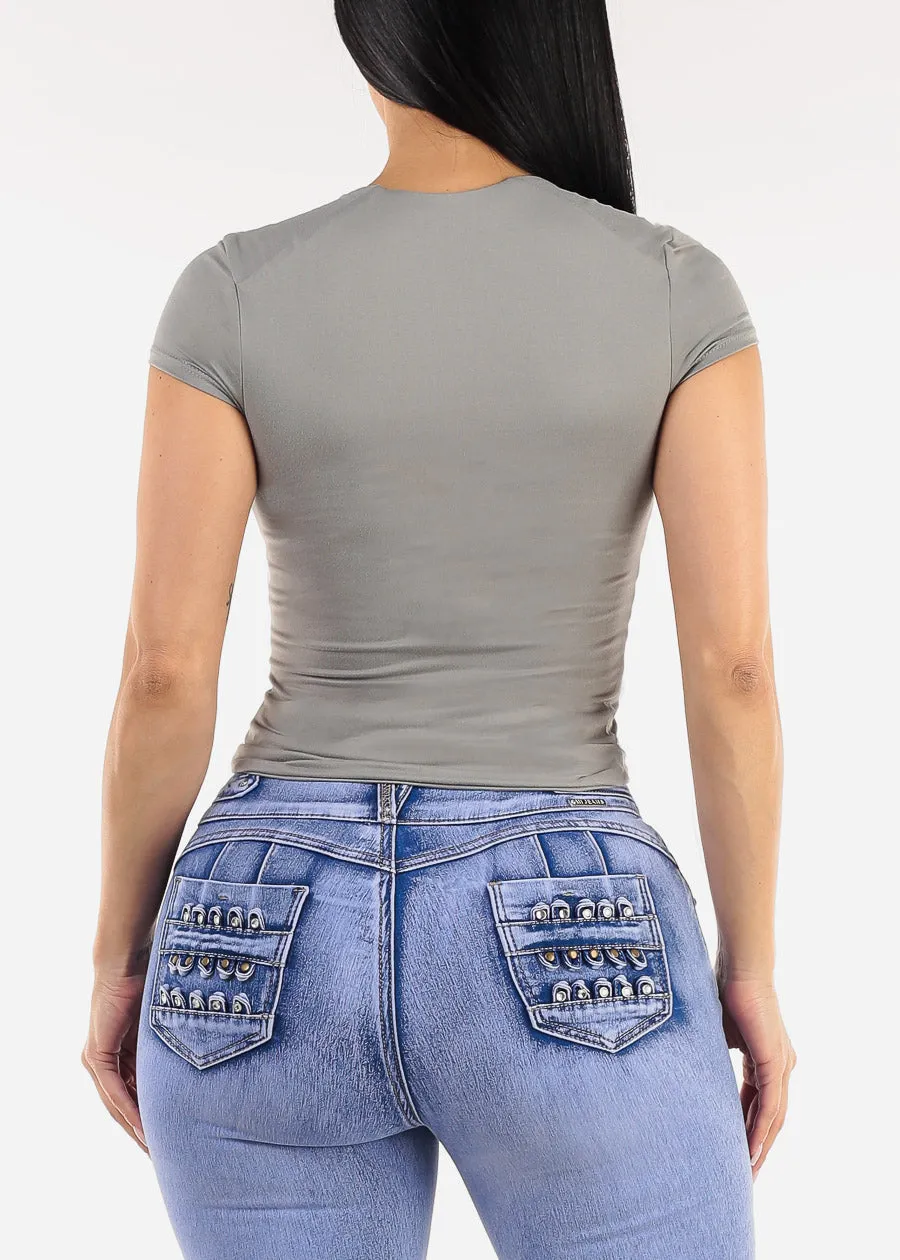 Stretchy Short Sleeve Square Neck Top Grey sold by Moda product image thumbnail 4