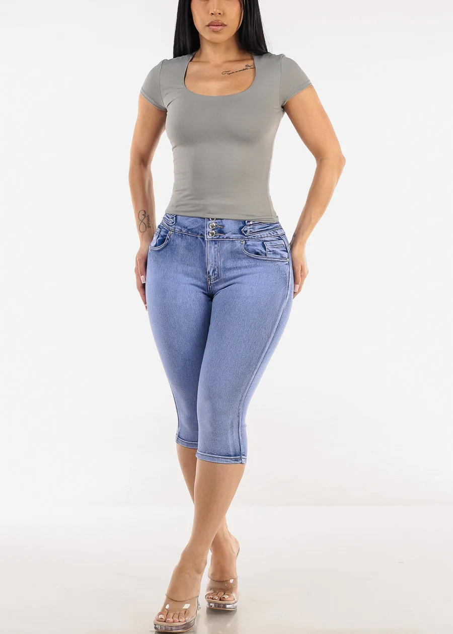 Stretchy Short Sleeve Square Neck Top Grey sold by Moda product image thumbnail 2