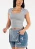 Cap Sleeve Square Neck Top Heather Grey sold by Moda
