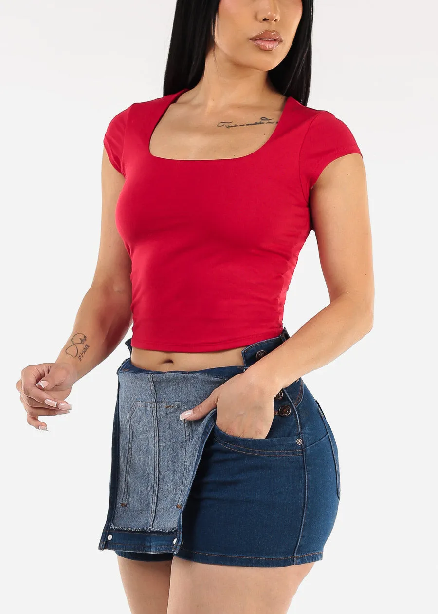 Cap Sleeve Square Neck Top Red sold by Moda