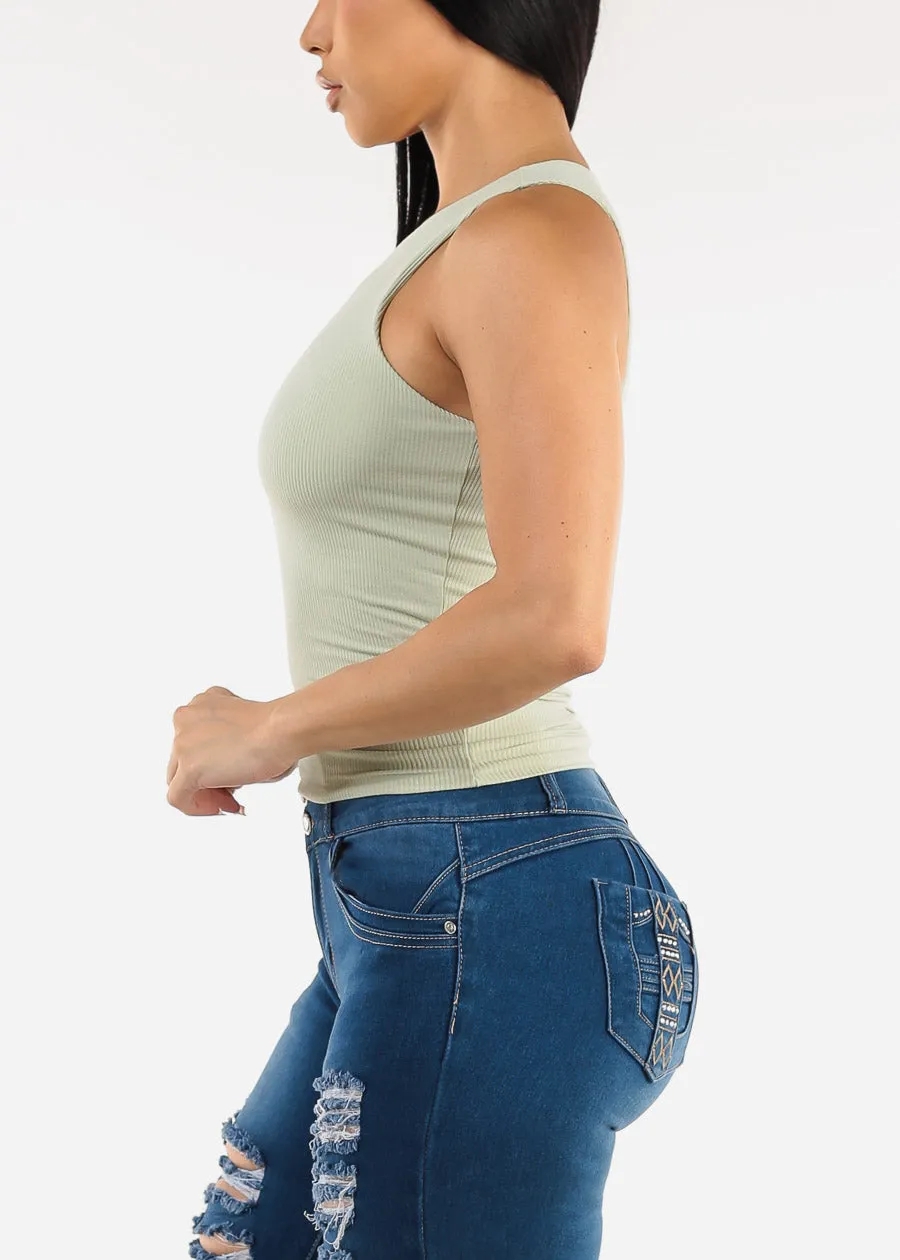 Sleeveless Stretch Racerback Top Light Sage sold by Moda product image thumbnail 3