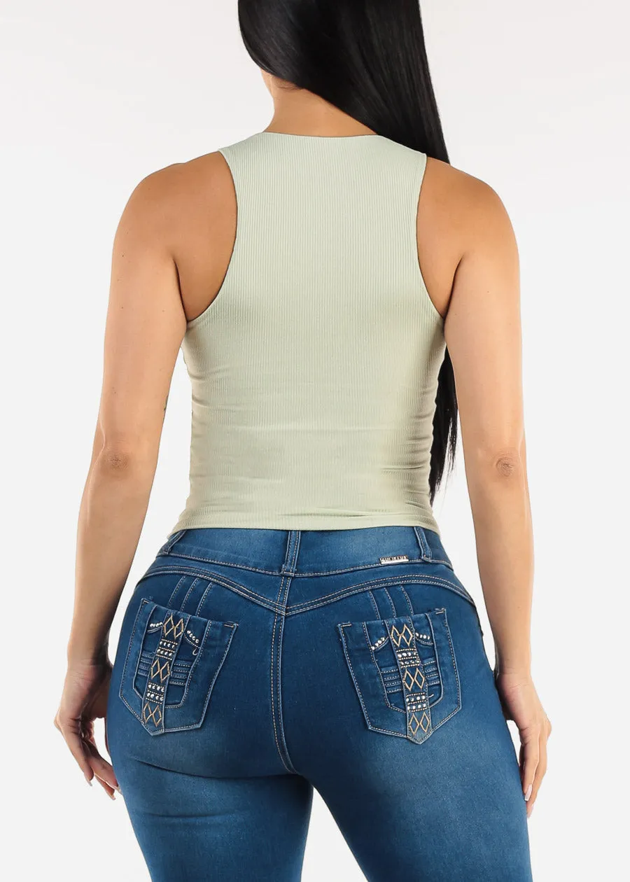 Sleeveless Stretch Racerback Top Light Sage sold by Moda product image thumbnail 4