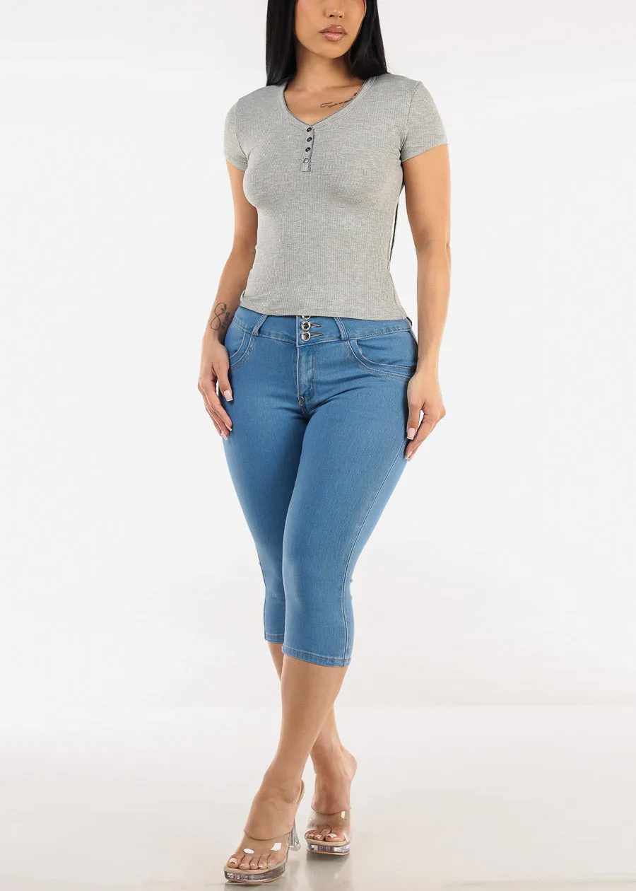 Stretchy Short Sleeve Ribbed Top Grey sold by Moda product image thumbnail 4