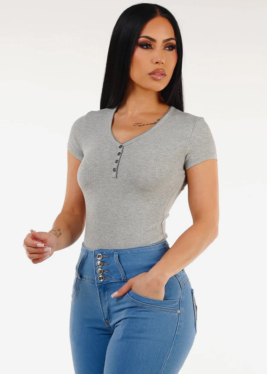 Stretchy Short Sleeve Ribbed Top Grey sold by Moda product image thumbnail 3