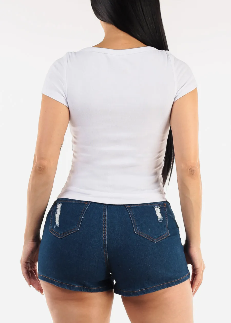 Short Sleeve Boat Neckline Stretch Top White sold by Moda product image thumbnail 4