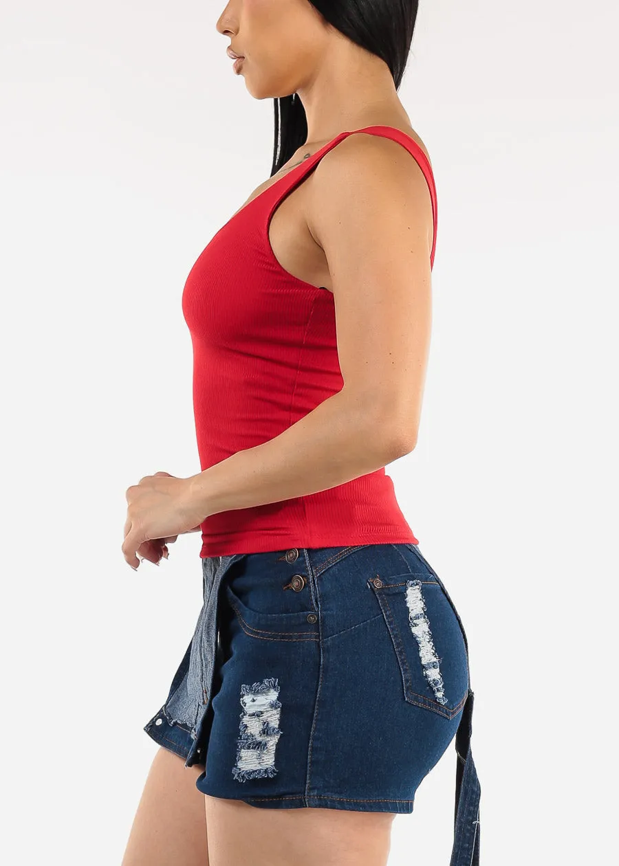 Sleeveless Scoop Neck Ribbed Tank Top Red sold by Moda product image thumbnail 3