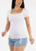 Short Sleeve Wide Square Neck Stretch Top White sold by Moda