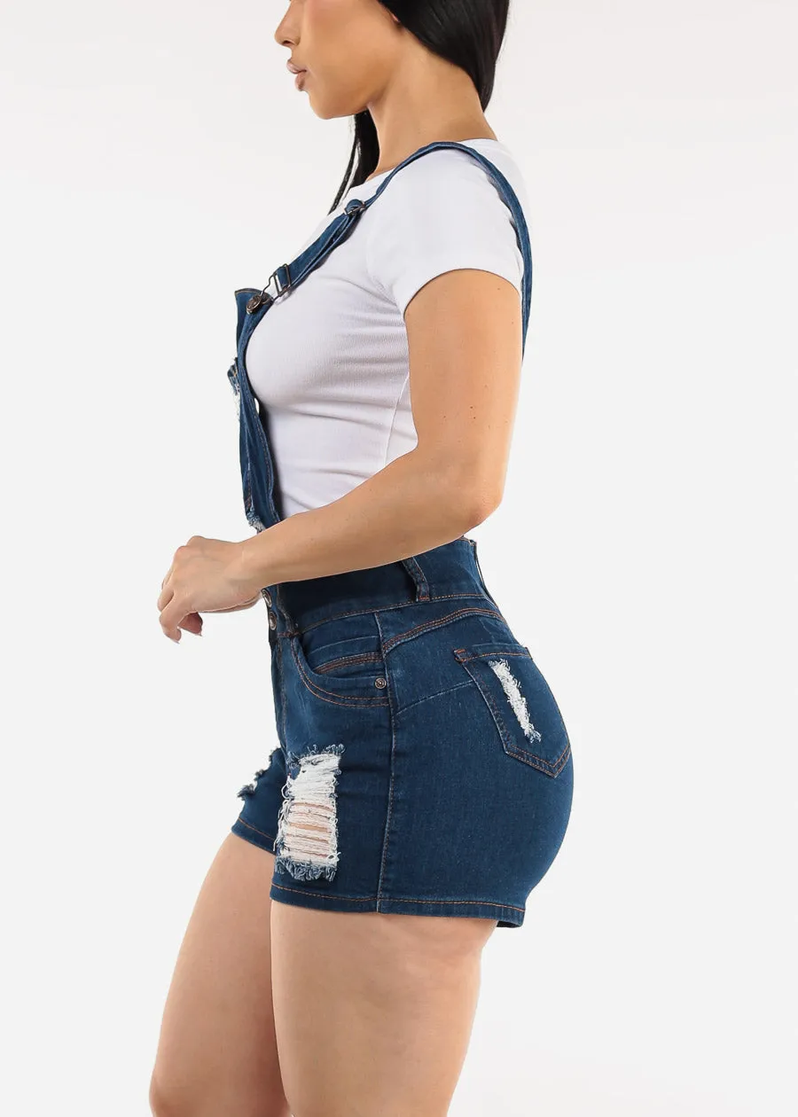 Butt Lift Sleeveless Ripped Denim Short Overalls Dark Wash sold by Moda product image thumbnail 3