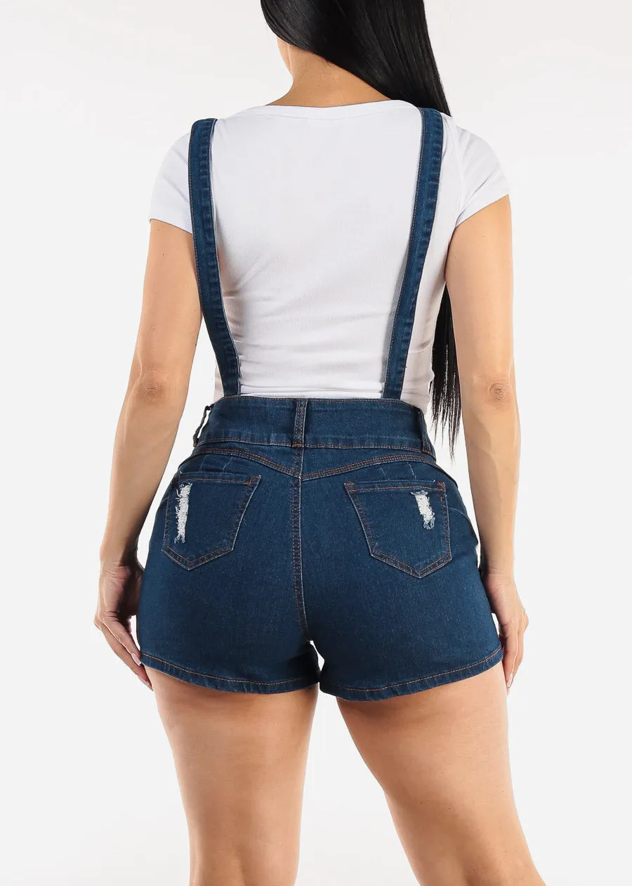 Butt Lift Sleeveless Ripped Denim Short Overalls Dark Wash sold by Moda product image thumbnail 4