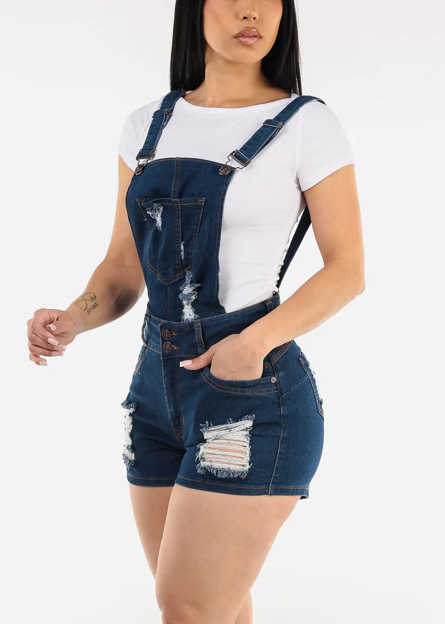 Butt Lift Sleeveless Ripped Denim Short Overalls Dark Wash sold by Moda product image thumbnail 5