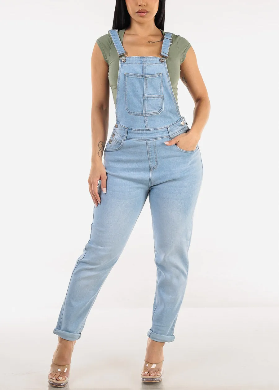 Buckle Strap Stretch Skinny Denim Overalls Light Wash sold by Moda product image thumbnail 5