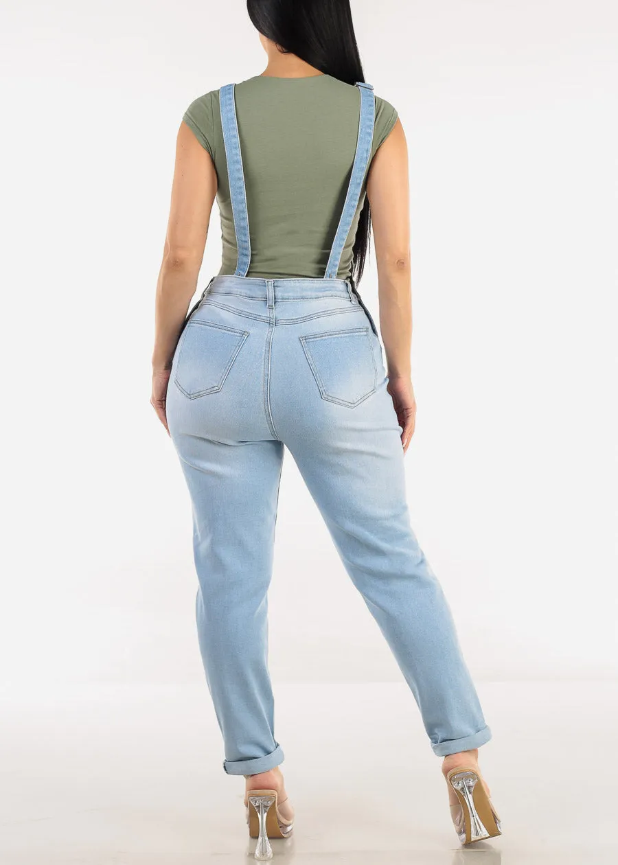 Buckle Strap Stretch Skinny Denim Overalls Light Wash sold by Moda product image thumbnail 3