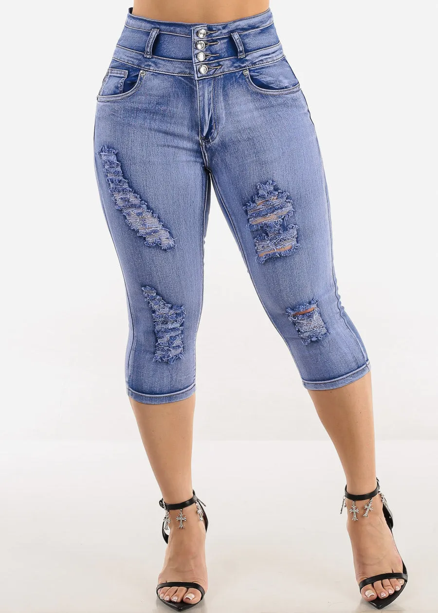 Levantacola Distressed Denim Capris Light Sand Wash sold by Moda product image thumbnail 3