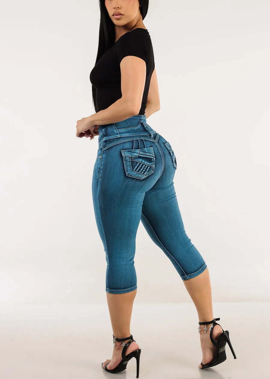 Butt Lift Super High Waist Denim Capris Teal sold by Moda product image thumbnail 5