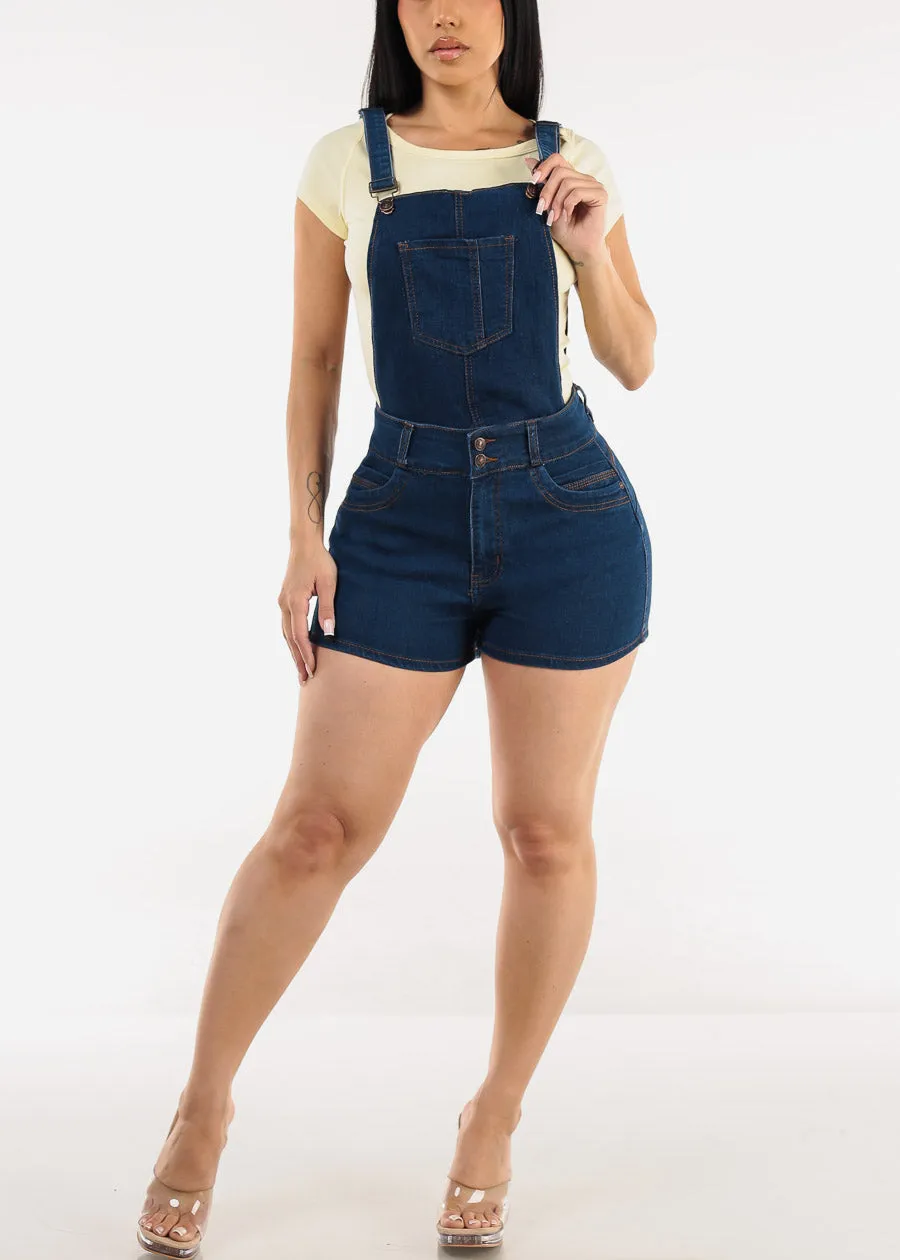 Butt Lift Sleeveless Dark Denim Short Overalls sold by Moda product image thumbnail 2