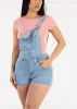 Butt Lift Sleeveless Light Denim Short Overalls sold by Moda