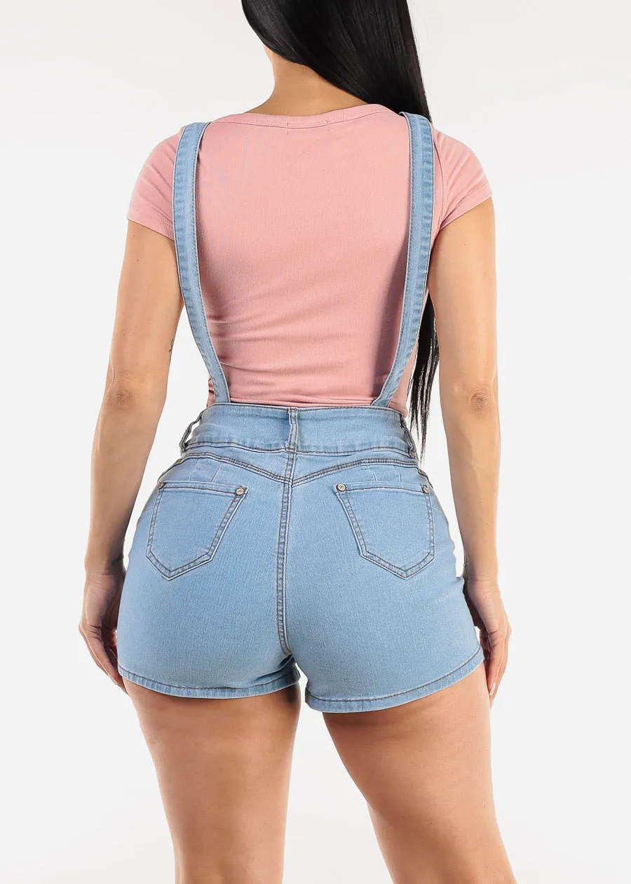 Butt Lift Sleeveless Light Denim Short Overalls sold by Moda product image thumbnail 4