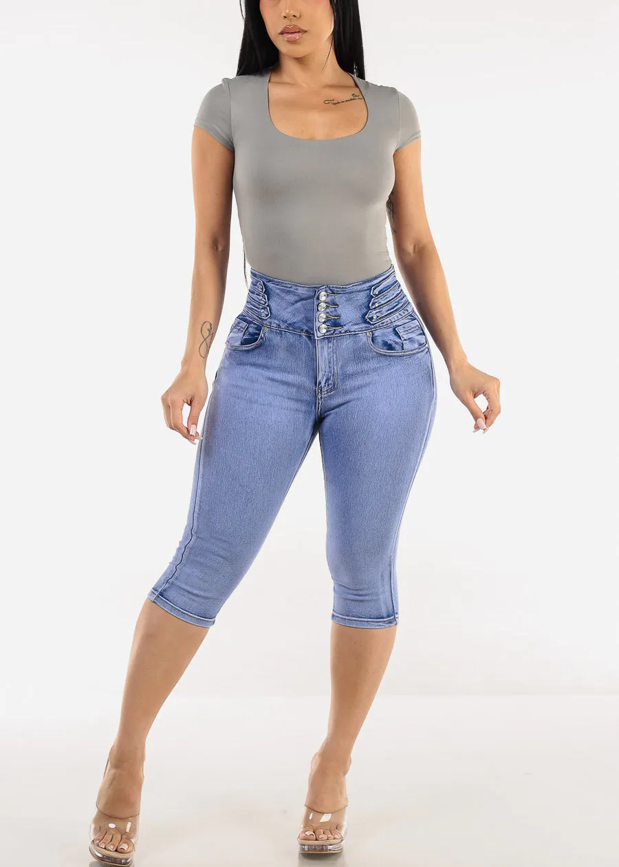 Butt Lift Super High Waist Denim Capris Light Sand Wash sold by Moda product image thumbnail 2