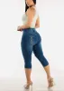 Butt Lift Distressed Denim Capris Med Blue sold by Moda
