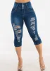 Butt Lift Distressed Denim Capris Med Blue sold by Moda