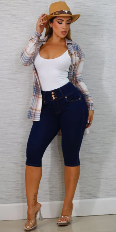 Plaid White Butt Lift Capris Trio sold by Moda