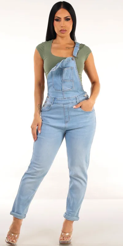 Light Olive Skinny Overalls Outfit sold by Moda